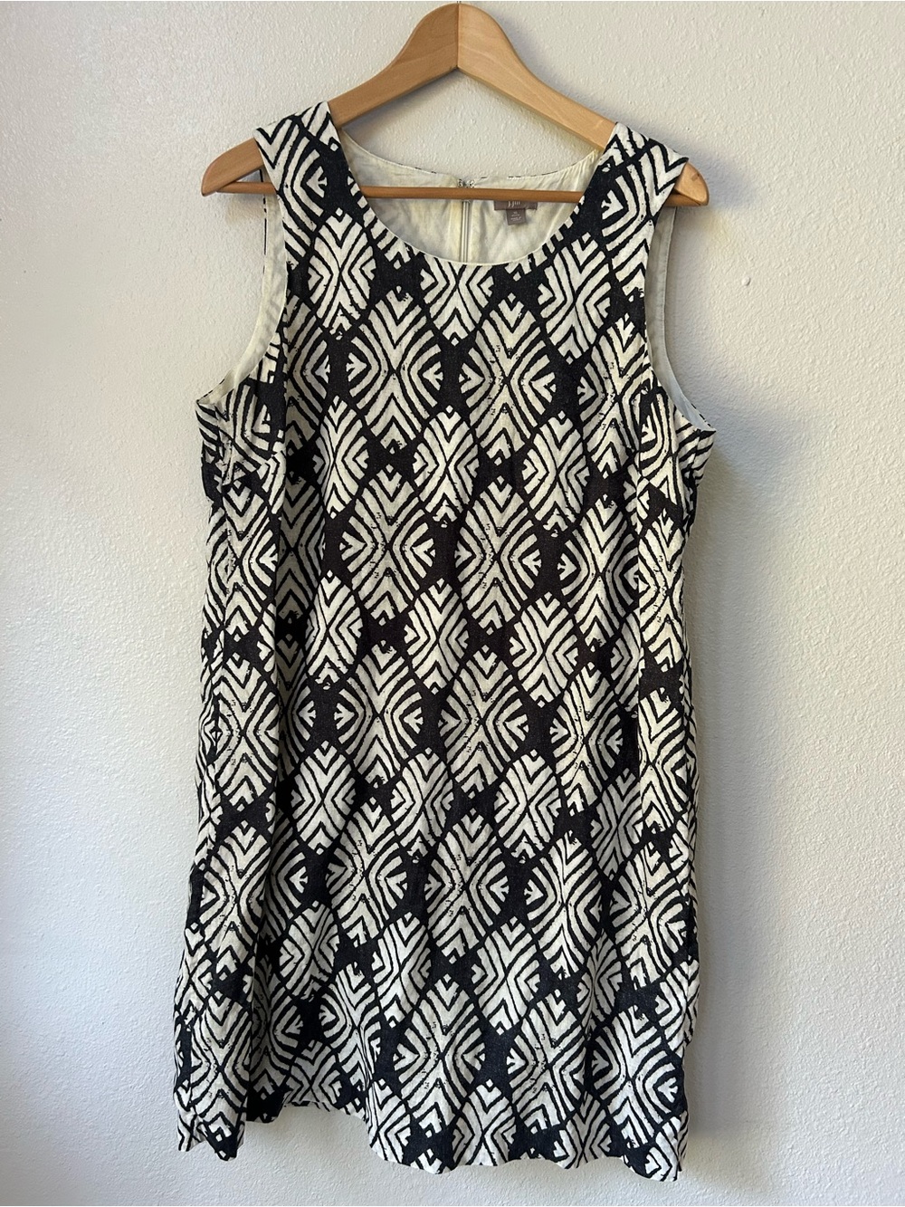 J. Jill 100% Linen Navy Blue & White Geometric Sleeveless Shift Dress (16P)